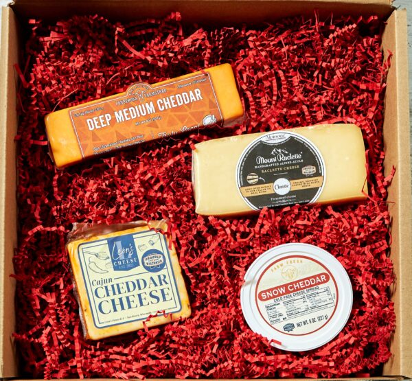 A variety of unique flavors that can only be created on the farm. This farmstead cheese gift box has cheeses exclusively made and created on our farmstead operation.